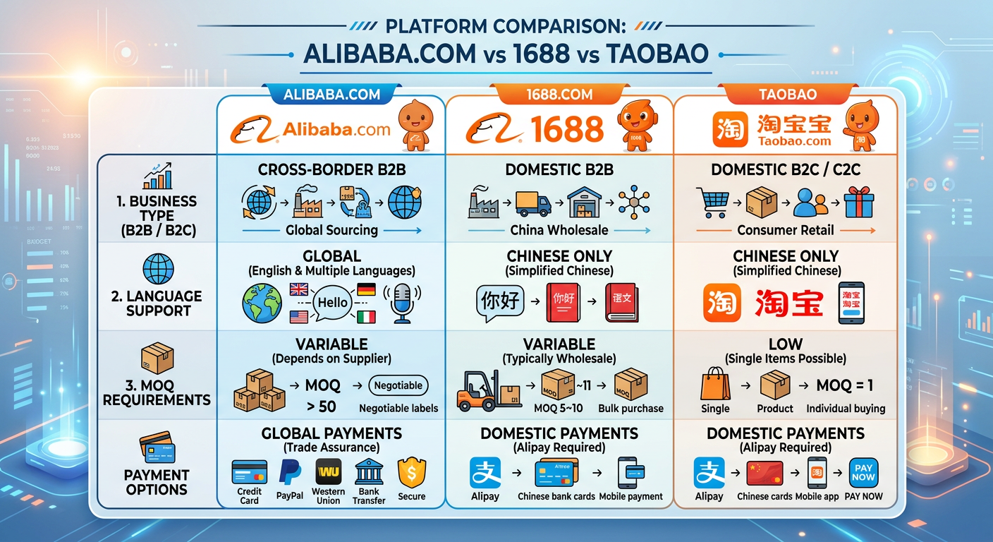 เปรียบเทียบ Alibaba.com vs 1688 vs Taobao