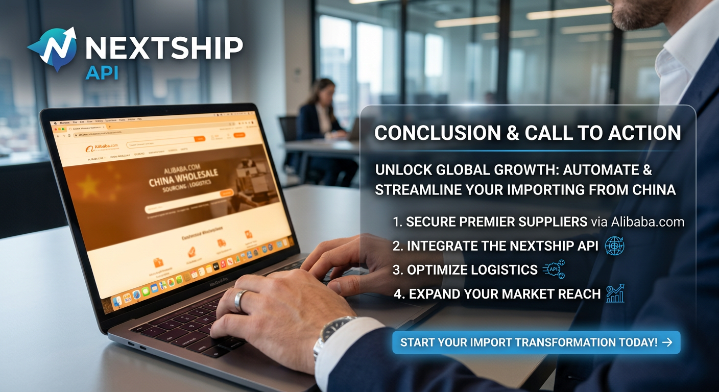 Business professional conclusion and call to action - NextShip API for importing from China