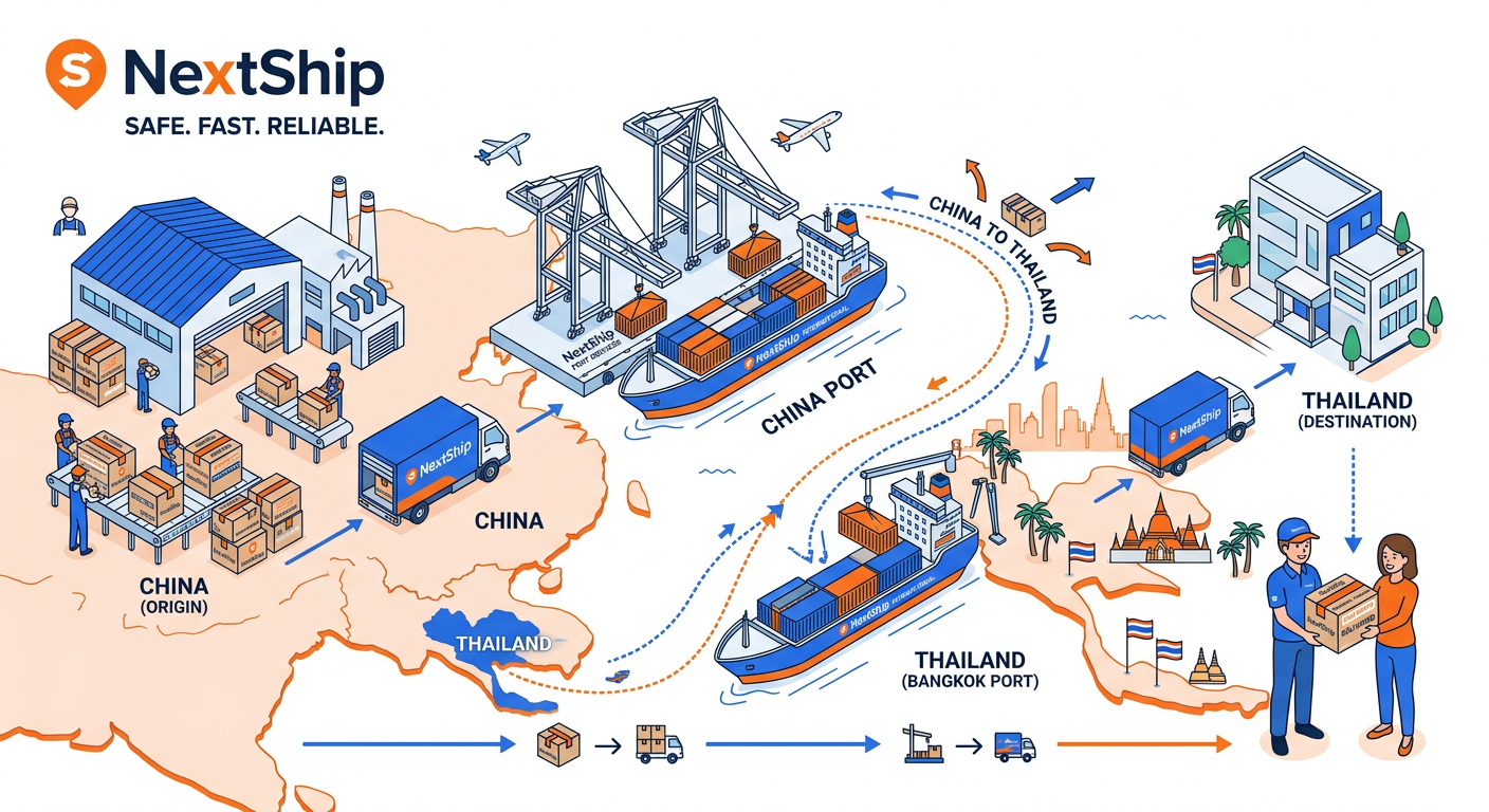 NextShip international shipping process from China to Thailand