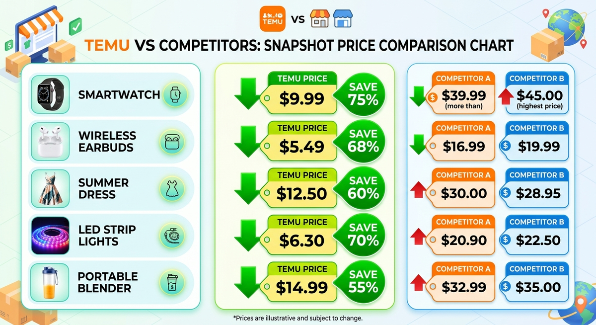 เปรียบเทียบราคา Temu กับคู่แข่ง