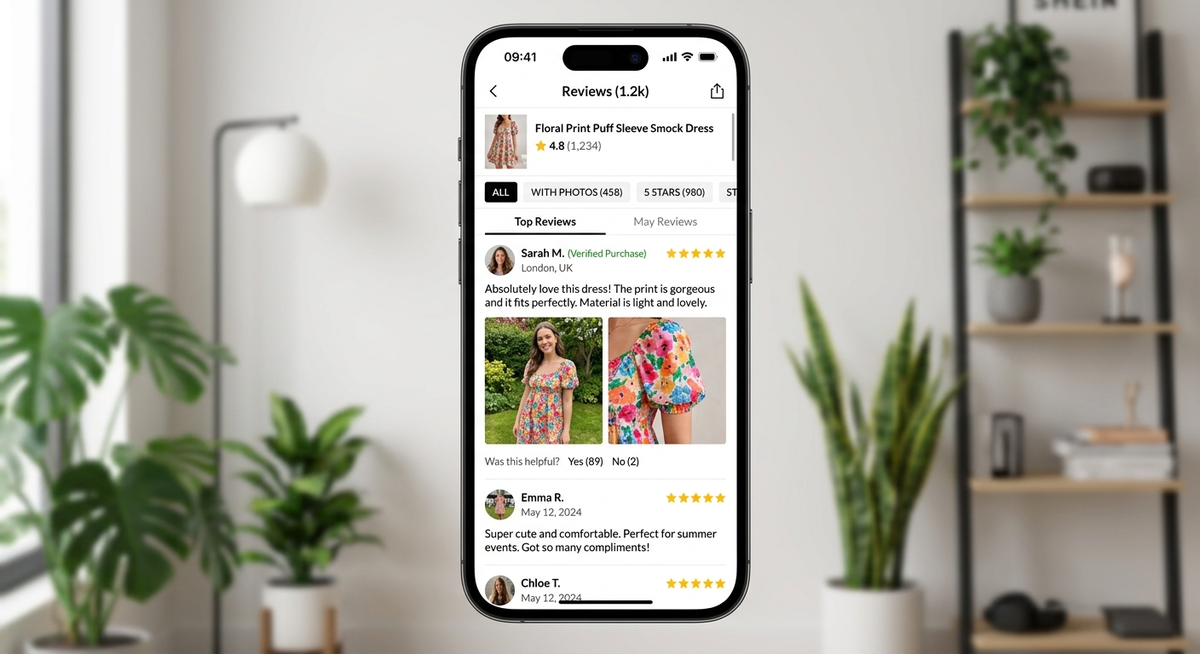 ภาพหน้าจอรีวิวจากแอป SHEIN