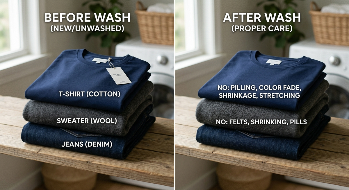 ภาพเปรียบเทียบการดูแลรักษาสินค้าก่อนและหลังการซัก