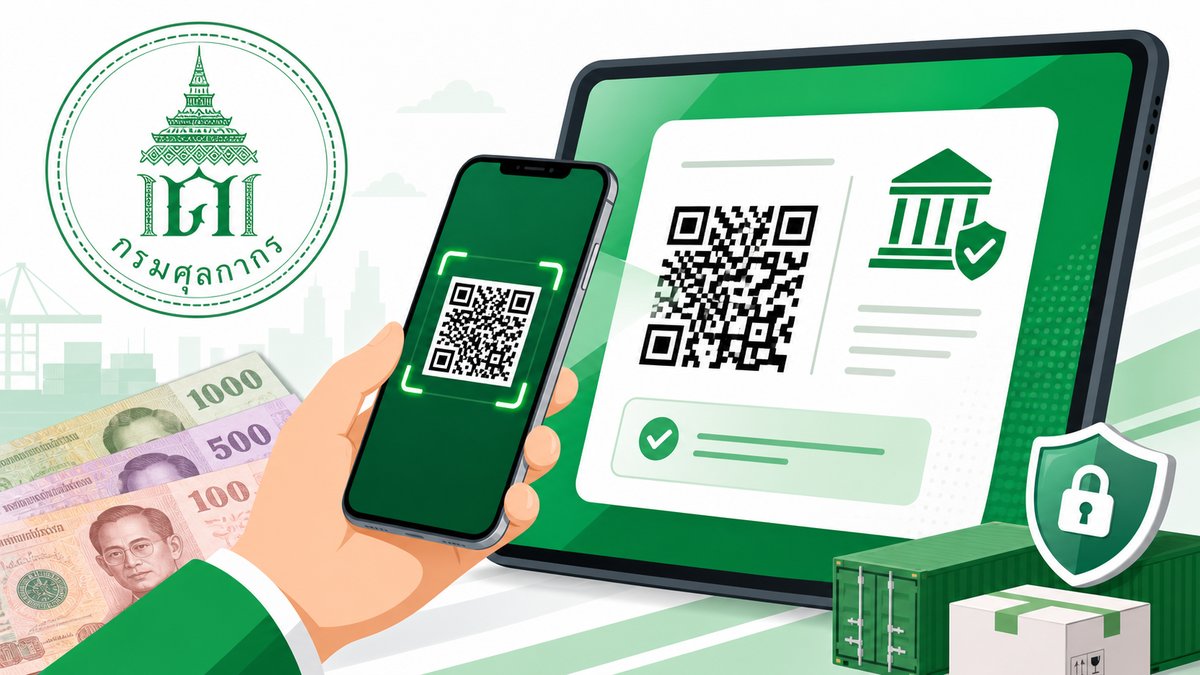 Clean vector illustration of a smartphone scanning a QR code payment slip on a digital screen, with